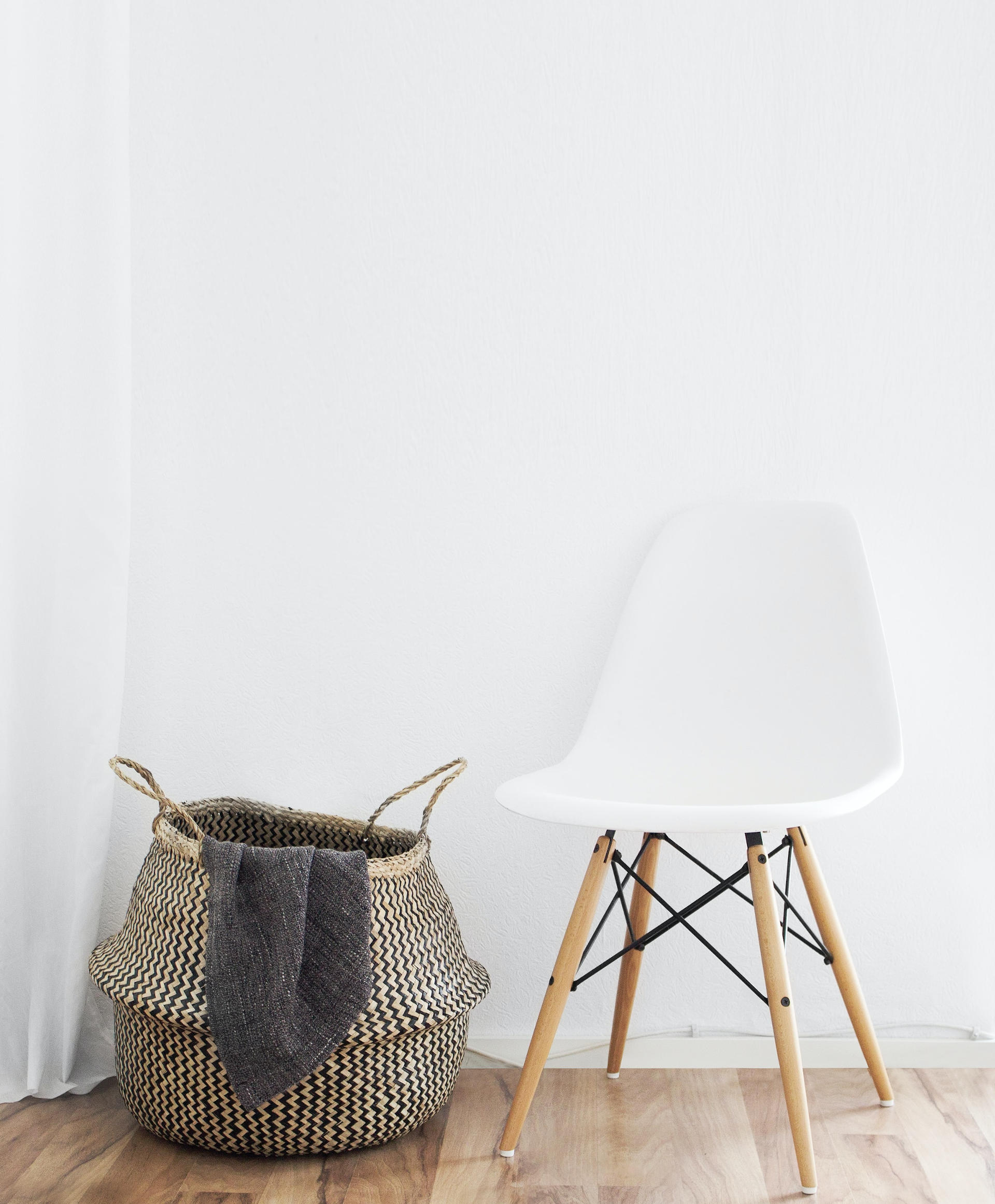 Minimalist chair and basket.